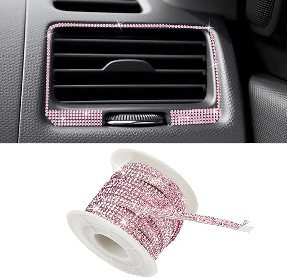 16.4Ft Bling Car Trim Self Adhesive, Glitter Car Accessories, Rhinestone Dashboard Line Molding Sticker DIY Trim Strip, Auto Decorations Rhinestone Strips Ribbon for Women Girls (Pink)