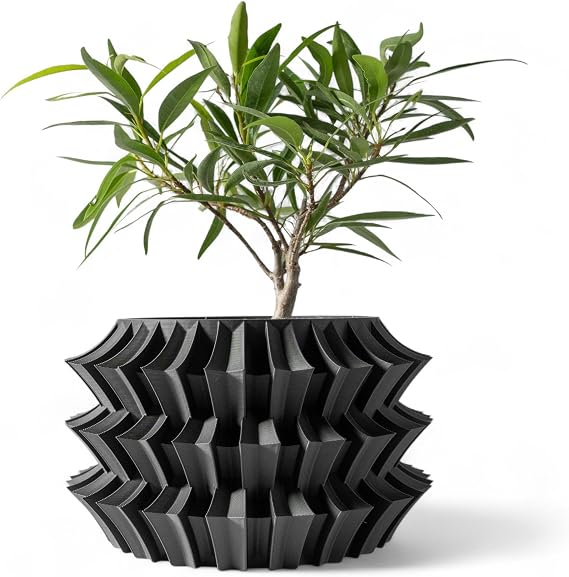 Shogun Modern Planter Japanese Indoor Plant Pot with Drainage | Asian Decor for Desk, Shelf, Gifts | Flowerpot for Succulents & Houseplants (Black, Outer Dimensions: Standard 6" Width x 4.5" Height)