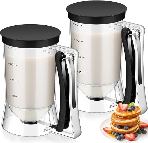 FillTouch 2 Pcs Handheld Batter Dispenser Squeeze Handle 4 Cups, Black