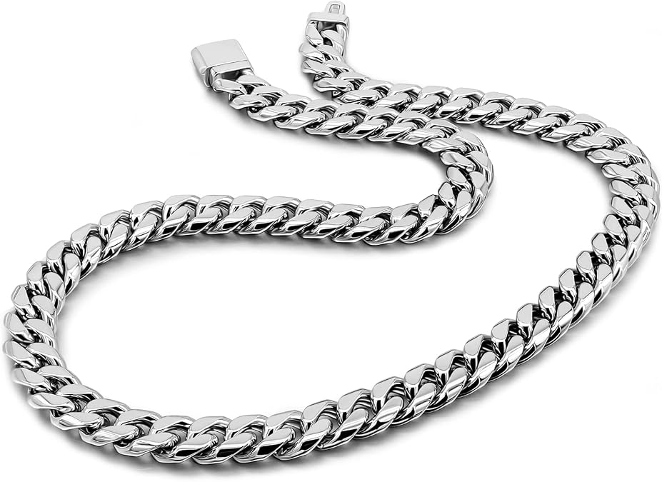 Dankadi Men 925 Sterling Silver Solid Miami Cuban Chain Necklace 10MM &12MM- Curb Cuban 18 "20 "22" 24 "26" 28" Thick Big Link Choker For Man -Fine Jewelry (Hidden Safety Clasp 12MM, 30 inches)