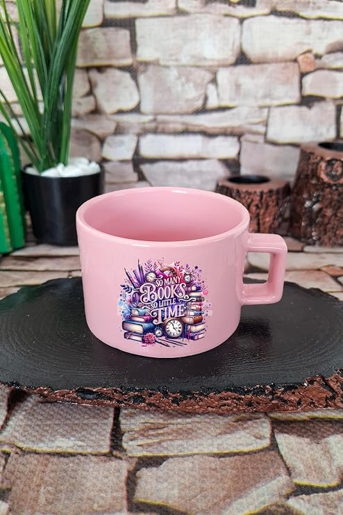 Book Lover Word Art Baskılı Kitap Zamanı Kelime Sanatı Kare Kulplu Fincan Pembe Kupa Bardak, QBNF5461