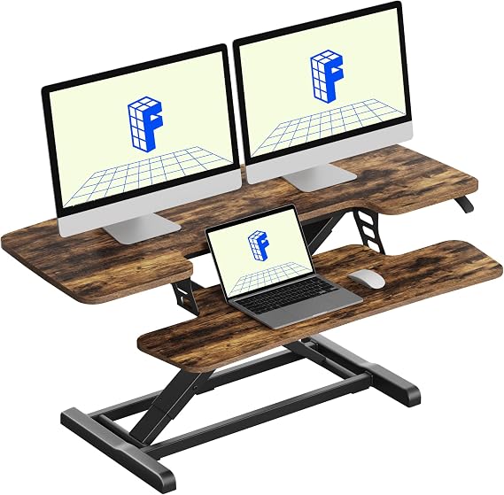 FLEXISPOT Standing Desk Converter 42" Extra Large Desk Riser, Spacious Desktop Riser Sit Stand Computer Workstation with Wide Keyboard Tray, Ergonomic Height Adjustable Stand Up Desk Converter, Rustic Brown