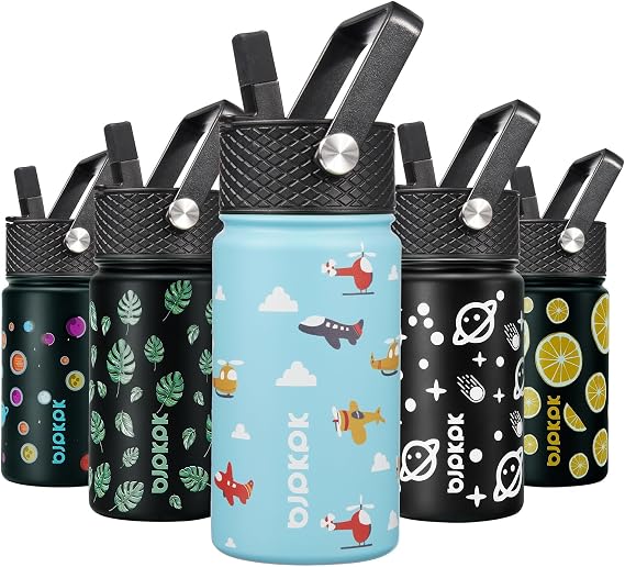 BJPKPK Insulated Water Bottle, 15oz Stainless Steel with Straw Lid