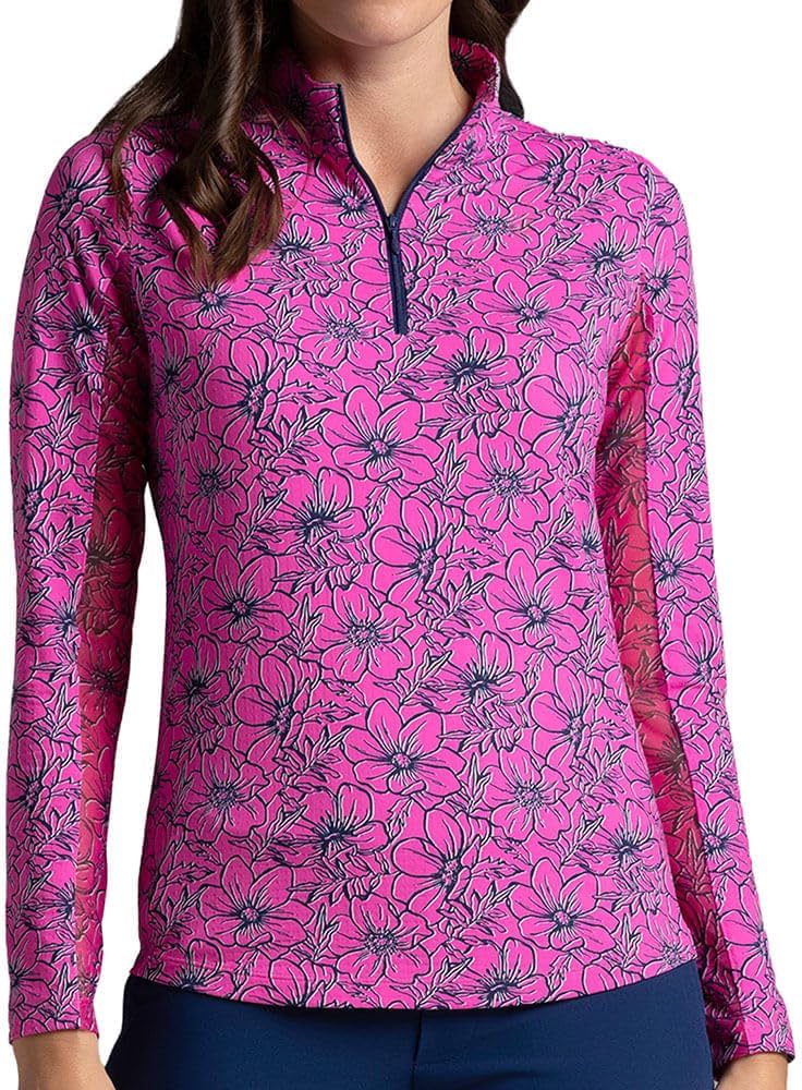 IBKUL Athleisure Wear Sun Protective UPF 50 Icefil Cooling Diana Print Long Sleeve Mock Neck Top - 10930