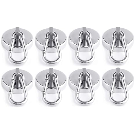 WELLZEER Magnetic Hooks 170lbs Magnet Hooks Carabiner for Hanging Refrigerator Strong Large Heavy Duty Neodymium Magnet (170LBS-8PACK)