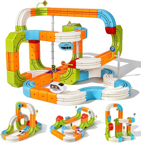 Hot Bee Electric Train Set for Kids, 134pcs Gravity-Defying Race Track