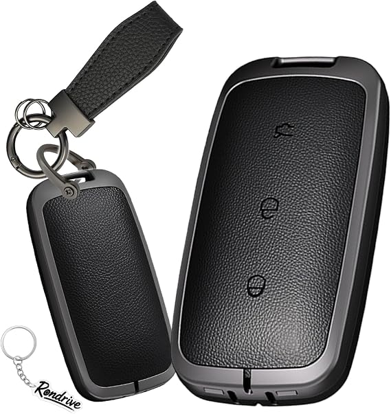 Car Key Case Compatible with Geely EX5 2024 2025 2026 Galaxy EX5 EX5 EM-I Starray EM-i Metal & Leather Key Fob Cover, Black