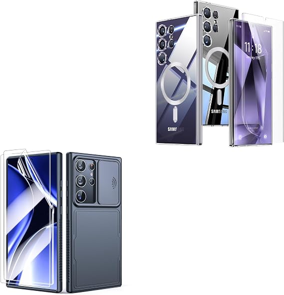3 in 1 for Samsung Galaxy S24 Ultra Case, Clear & Black Pack