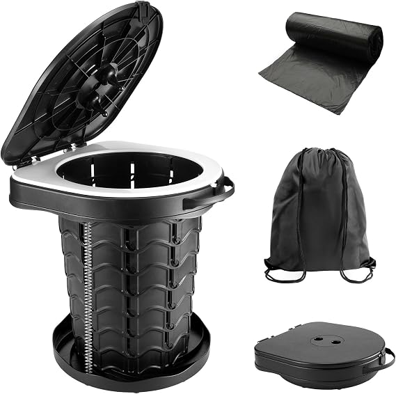 Folding Camping Toilet with Storage Bag, 13.6" H, Load 180kg, Black