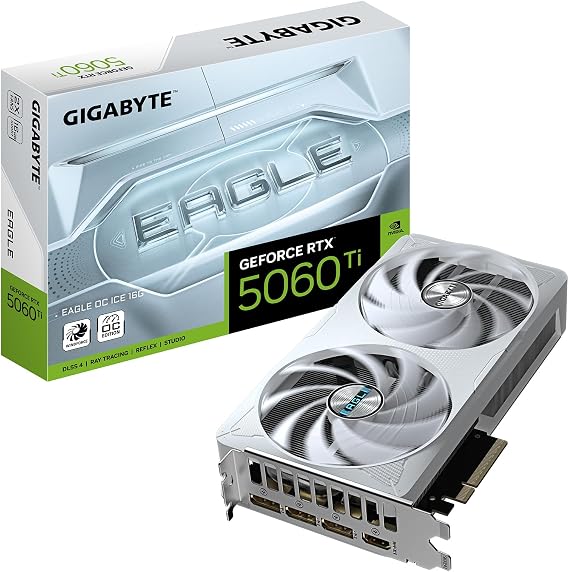 Gigabyte GeForce RTX 5060 Ti Eagle OC ICE 16G Graphics Card - 16GB GDDR7, 128 Bit, PCI-E 5.0, 2617MHz Core Frequency, 3 x DisplayPort, 1 x HDMI, GV-N506TEAGLEOC ICE-16GD