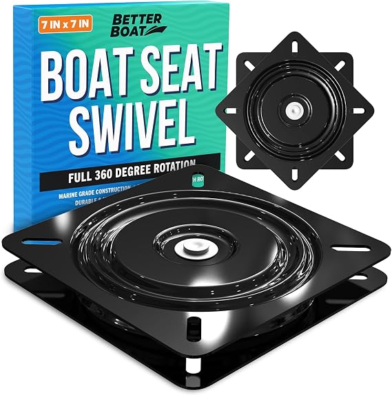Better Boat Boat Seat Swivel Mount, 7x7 Inch 360-Degree Swivel Base, Pre-Greased Plastic Bearing, Fits 5" to 6" Bolt Holes, Bass and Jon Boats