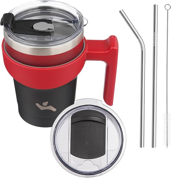 Konokyo 10 oz Tumbler with Handle and Straw, Insulated Travel Mug