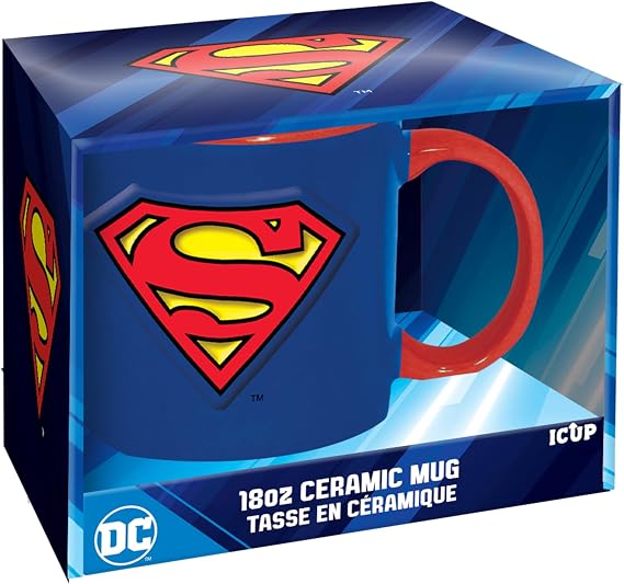 ICUP Superman Ceramic Mug, 18 oz DC Comics Coffee Cup with Logo Design for Fans, Collectors, Adults & Kids, Officially Licensed Gift Ready Drinkware