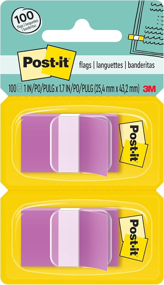 Post-it Flags, 1 x 1.7 in, Purple, 2 Dispensers, 50 Flags/Dispenser