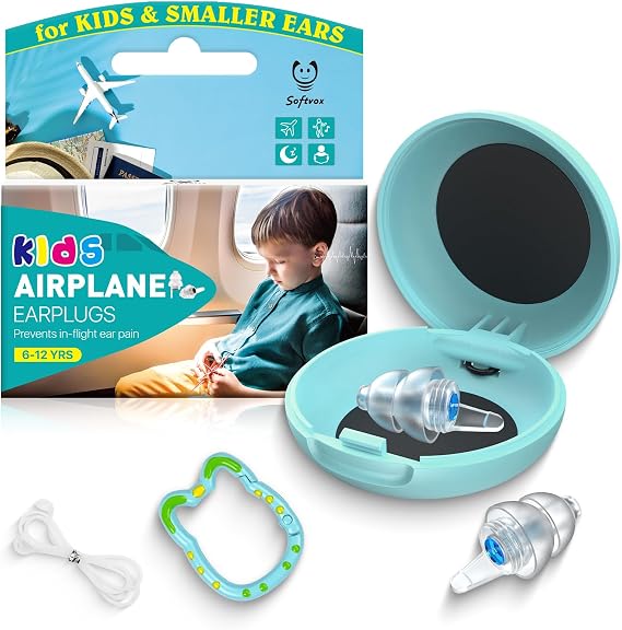 Airplane Ear Plugs for Kids 6YRS+, Travel Ear Protection, Reusable | 25 dB Noise Reduction Filter Earbuds, Childred's Adults Smaller Ear Canals, Sound Sensitivity Focus Concert Sports Events