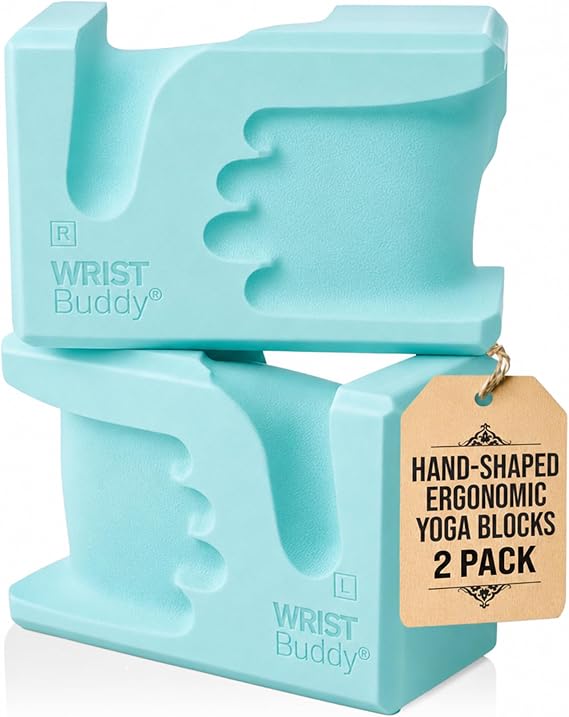 WRISTBuddy Yoga Blocks 2 Pack, High Density Non-Slip, Hand-Shaped Design | 60% less wrist pressure patented hand-shaped design eases wrist discomfort for yoga, Pilates, push-ups, planks & handstands.