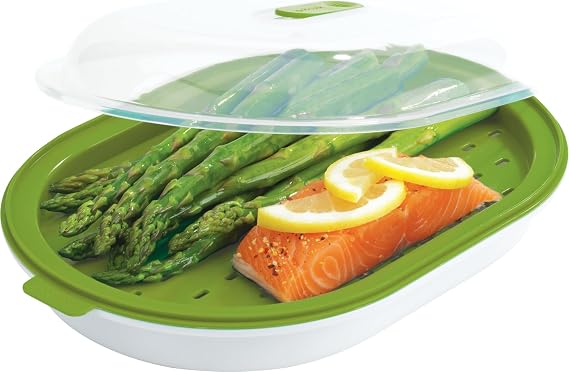 GoodCook Everyday Microwave Food Steamer Vegetable & Fish Cooker, Preserves Vitamins & Nutrients, Quick Dinner & Meals, Adjustable Steam Release Vent