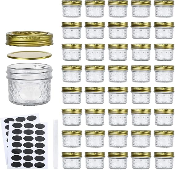 4 oz Glass Jars With Lids And Bands, 40 Pack Mini Mason Jars | BPA-Free, Regular Mouth Small Canning Jars for Herb, Jelly, Jams, Honey, Samples, Wedding, DIY Candles
