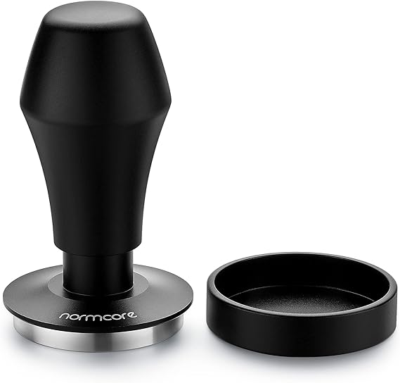 Normcore 45.5mm Spring Loaded Coffee Tamper V4 Fits Flair Pro, Pro 2, 304 Stainless Steel Flat Base, Ergonomic Anodized Aluminum Handle, Black