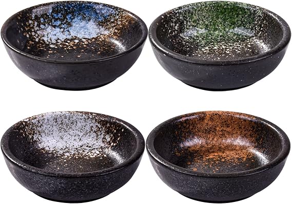 Ceramic Dipping Sauce Dishes Set of 4, 3.7'' Japanese Soy Sauce Bowls