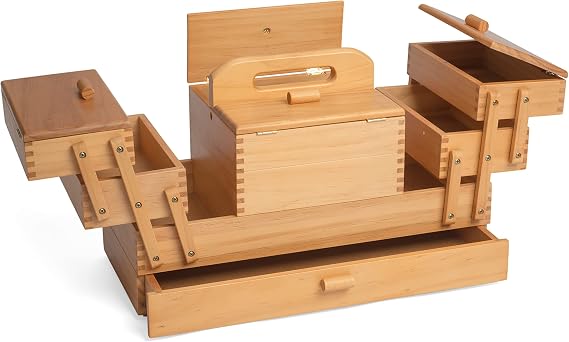 Hobby Gift Wooden Cantilever Sewing Crafting Hobby Storage Box, GB9600, 3 Tier with Drawer