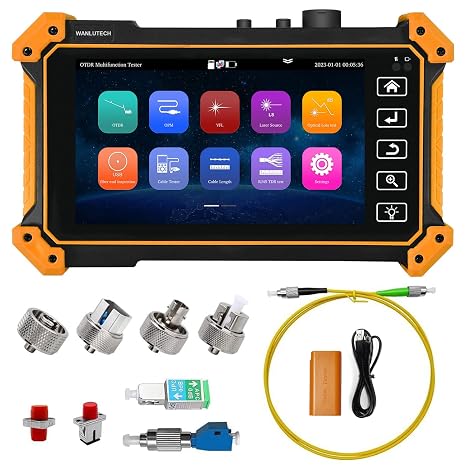 OTDR Fiber Tester, WANLUTECH 1310/1550nm 26/24dB 5.55 inches Touchscreen OTDR Tester Built-in VFL OPM LS(Light Source) Event Map OLT (Optical Loss Test) Functions RJ45 Cable Tester Network Tools