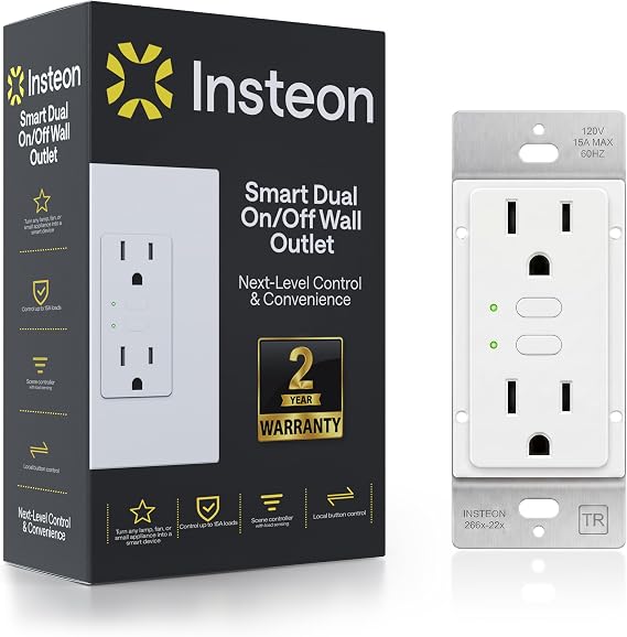 Insteon Dual Smart Outlet, in-Wall Smart Receptacle with On/Off - 2663-222