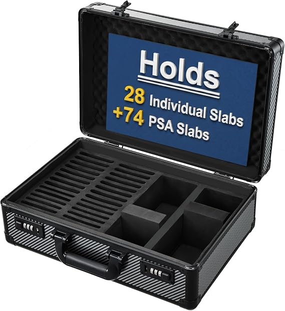 Graded Card Case with Individual Slots Storage Box, Trading Card Cases for Sports Cards with Combo Lock, Card Slab Case for Baseball Cards Storage, Graded Cards Display Box X-Large