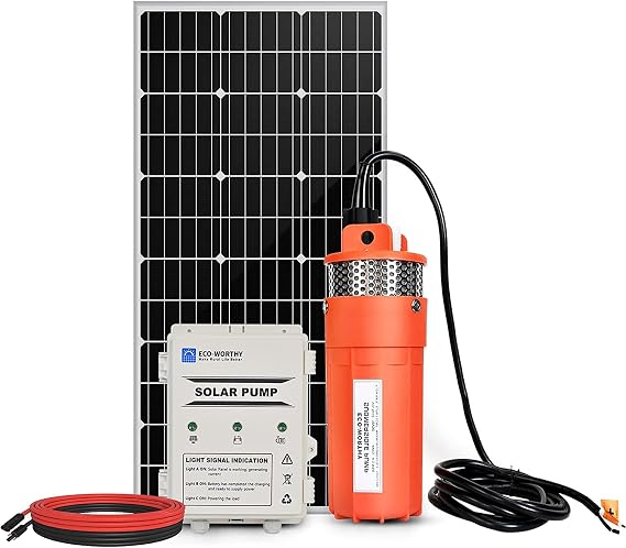 ECO-WORTHY Solar Well Pump Kit with Battery Box, 12V Solar Submersible Pump + 100W Solar Panel Kit + 10Ah Battery for Well, Irrigation, Filling Water Tank