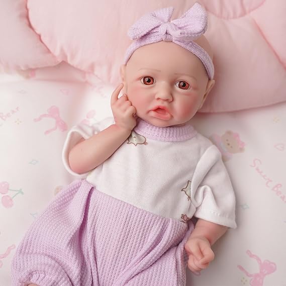 Reborn Baby Doll Silicone Full Body, 12 Inch Platinum Silicone Bathable Poseable Soft Lifelike Newborn Body Doll for 3+ Years Collectors
