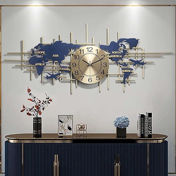 Large Wall Clock, 37 Inch Oversize Modern 3D Wall Clocks World Map Wall Clock Battery Operated,Silent Non Ticking Clocks Digital Hanging Clock for Living Room Decor