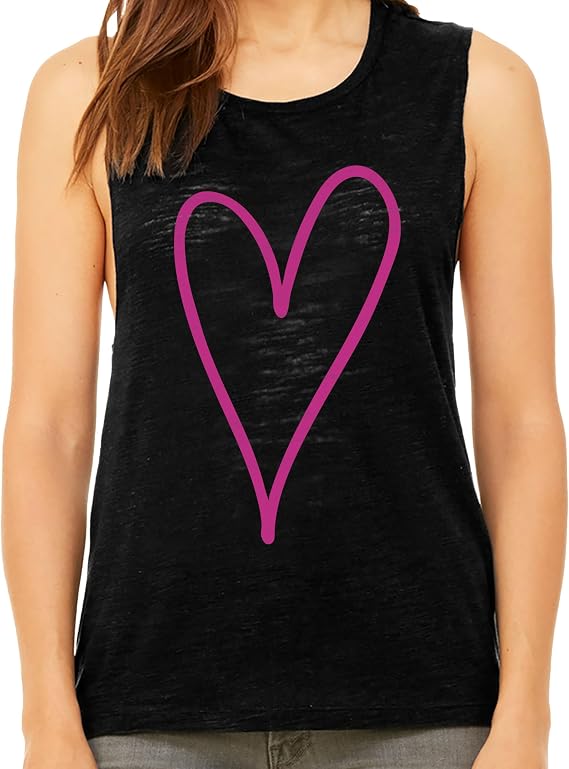 Hand Drawn Heart Women's Workout Muscle Tee - Sleeveless Active Wear, Funny Gym Top & Yoga Tank, Valentines Workout Tank Top