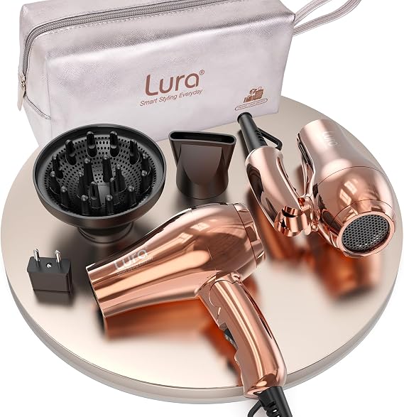 Small Auto Dual Voltage Travel Hair Dryer Foldable with Diffuser for Women | 1200W Mini Compact Lightweight Portable Blow Dryer with EU Plug for Men,100-240V Europe Kids Travel Essentials (Rose Gold)
