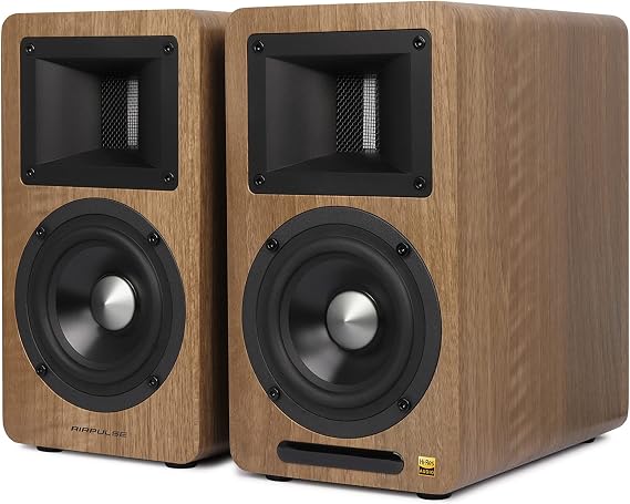 Airpulse A80 Bookshelf Speaker Active Built-in Amp Bluetooth 5.0/USB/AUX/PC/Optical Input 100W Output Hi-Res Subwoofer Output Terminal with Remote Control for PC/TV Brown