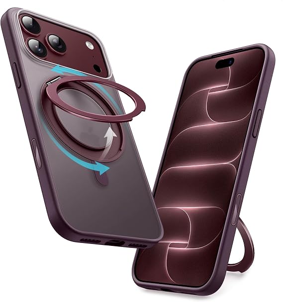 JETech 360 Rotatable Ring Stand Case for iPhone 18 Pro, Dark Cherry