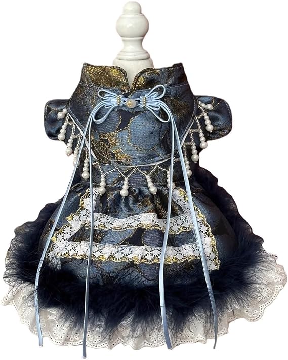Furbabycare Elegant Sweet Fashion Puppy Dog Blingbling Princess Skirt Pet Dog Lace Cake Camisole Tutu Dress C-Blue Medium