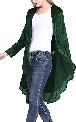 Urban CoCo Womens Long Sleeve Velvet Cardigan Coat with Asymmetric Chiffon Hem