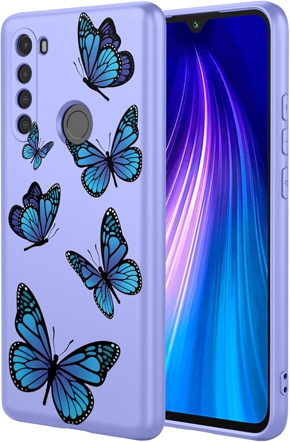 Phone Case for Redmi Note 8 Case, M1908C3JH Case Shockproof Flexible Bumper TPU Soft Case Butterfly Pattern Phone Cover for Xiaomi Redmi Note 8 Purple Butterfly