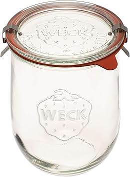 Weck Tulip Jar Rubber Sole & Two Metal Clamps Food Storage Jar Round Preserve Container Clear Preserving Seal Wire Clip Fastening Kitchen Canning Cereal Sugar Beans Spice - 33.8 fl. oz Single 1 liter