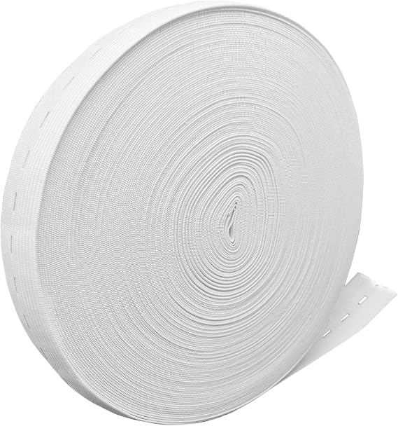 1 Roll 32Yard Flat Sewing Stretch Band Spool with Buttonholes,25mm(1Inch) Wide Elastic Knit Stretch Band,for Crafting, Sewing(White)