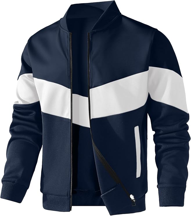 HYPESTFIT Men's Lightweight Bomber Jacket Color Block Varsity Coat Casual Jacket