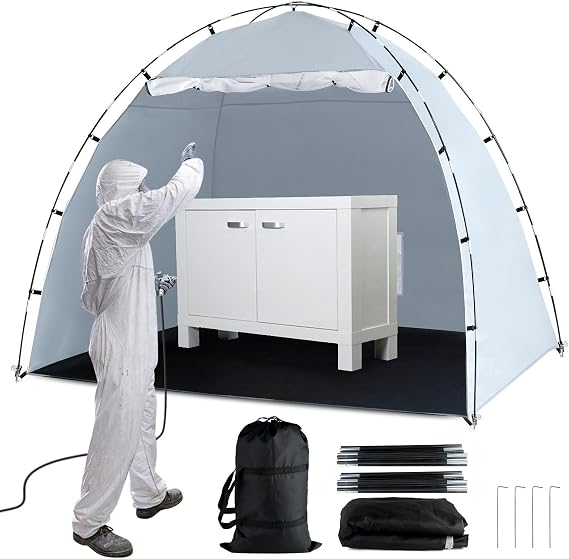 Siebwin 8x6x6ft Spray Paint Tent, Mesh Screen & Windproof Hooks, Gray