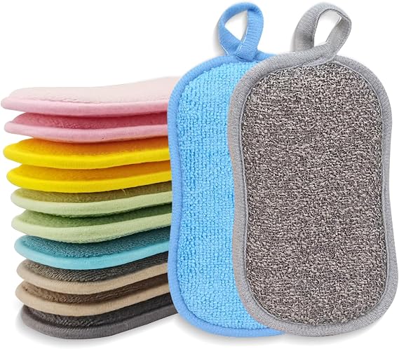 12 Pack Large Washing Up Sponges, 15 x 9cm Dual-Sided Kitchen Sponge, Non-Scratch Cleaning Sponges for Dishes, Pots & Pans, Multi-Purpose Dish Scourers