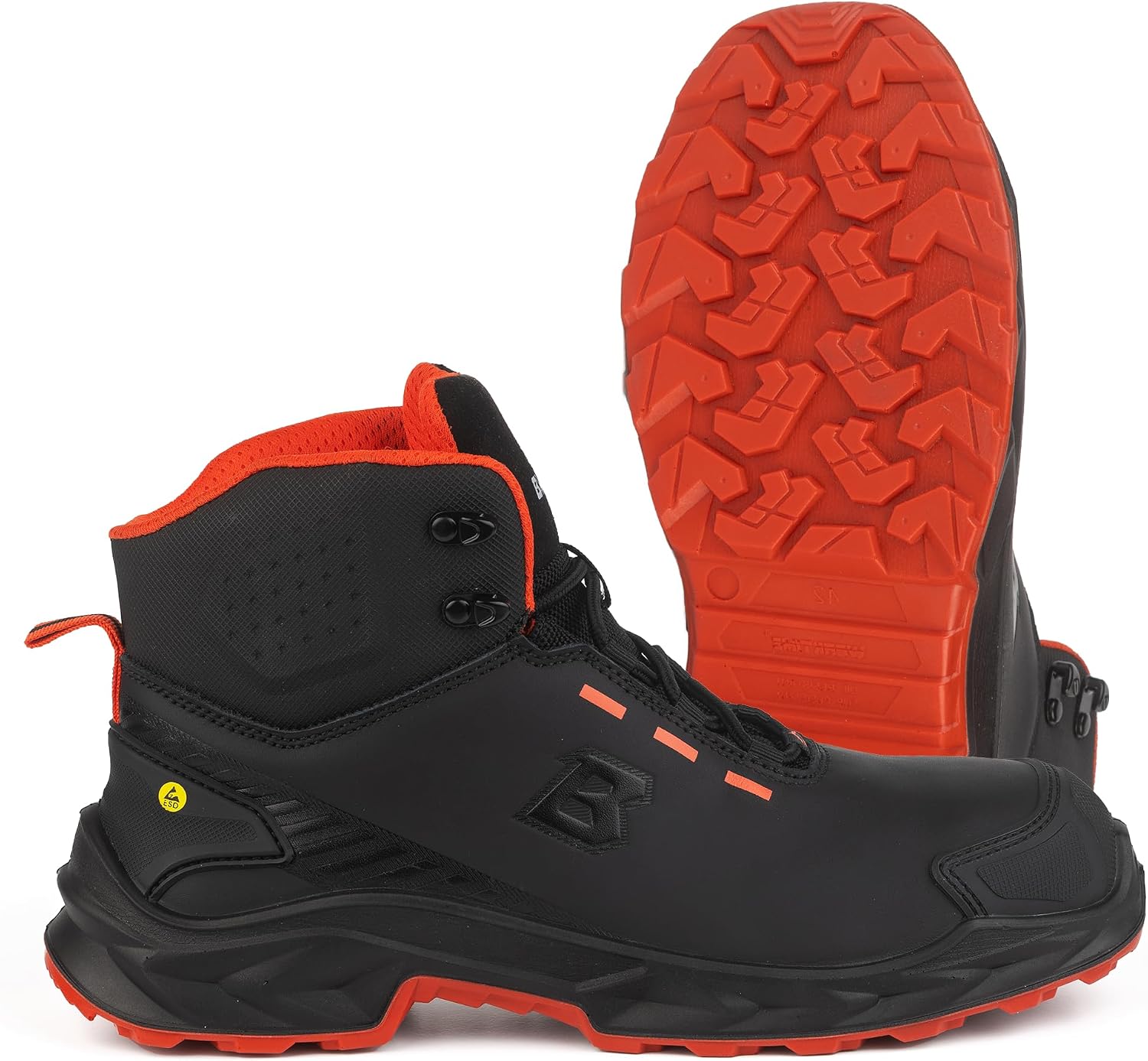 BWOLF Falcon HI S3S Men's Work Shoes - Black Smooth Leather Aluminium Toe Kevlar Midsole ESD Protection