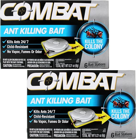 Combat Ant Killing Bait Stations, Kills The Colony, Child-Resistant, No Vapor or Odor, 6 Bait Stations, 0.21 oz (Pack of 2)