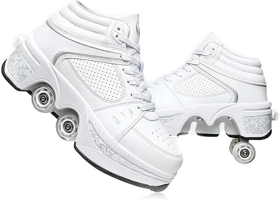 Roller Skates, Retractable 4 Wheels Skateboard Sneakers, Skating Shoes, Sneakers with Wheels for Boys Girls