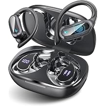 TRAUSI Wireless Earbuds Bluetooth Headphones, Bluetooth 5.3 Stereo Over Ear Buds,Noise Cancelling Mic, IPX7 Waterproof Earphones for Workout/Running,Black