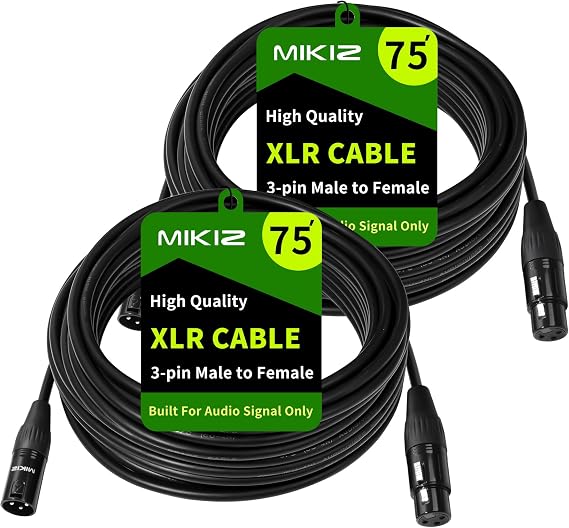 XLR Cables 75 ft 2 Packs - Microphone Cables XLR Male to Female Patch Cables 3 Pin for DJ Podcast