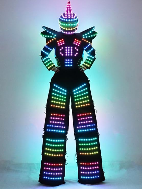 LED Robot Party Costume DJ Nightclub Men Adult Stilts Walker Robot Suit Colorful Costume Helmet Mask with Screen  