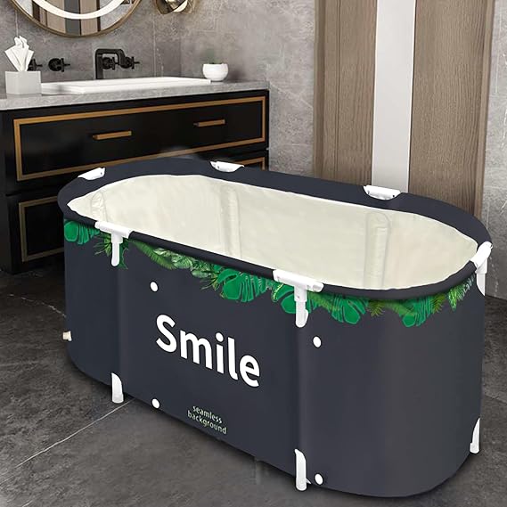 BDL Portable Bathtub for Adult 47" Large Foldable Soaking Bath Tub for Shower Stall, Separate Family Bathroom SPA Bathtub for Adult, Thickening with Thermal Foam to Keep Temperature Green Leaf